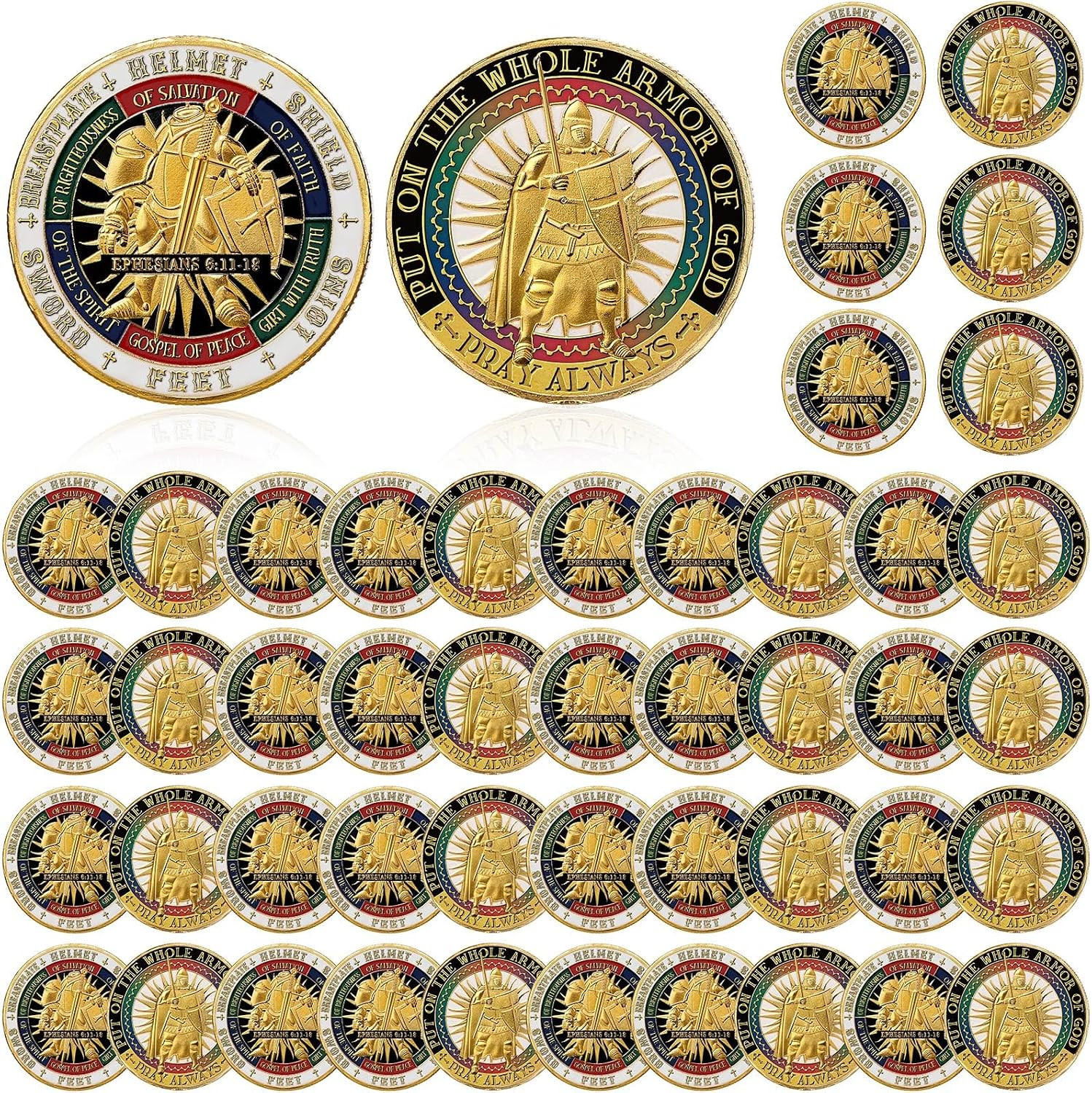 48 Pcs Put on the Whole Armor of God Coins Bulk Christian Challenge Commemorativ