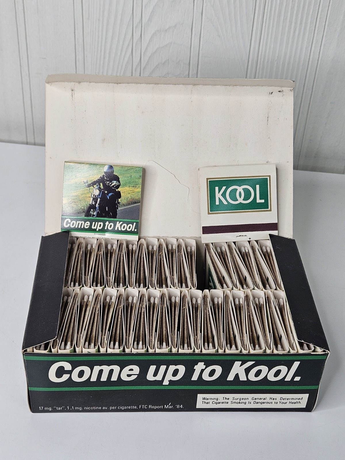 Vintage Kool Cigarettes Matchbooks 50 Books Per Box Motorcycle Display NOS