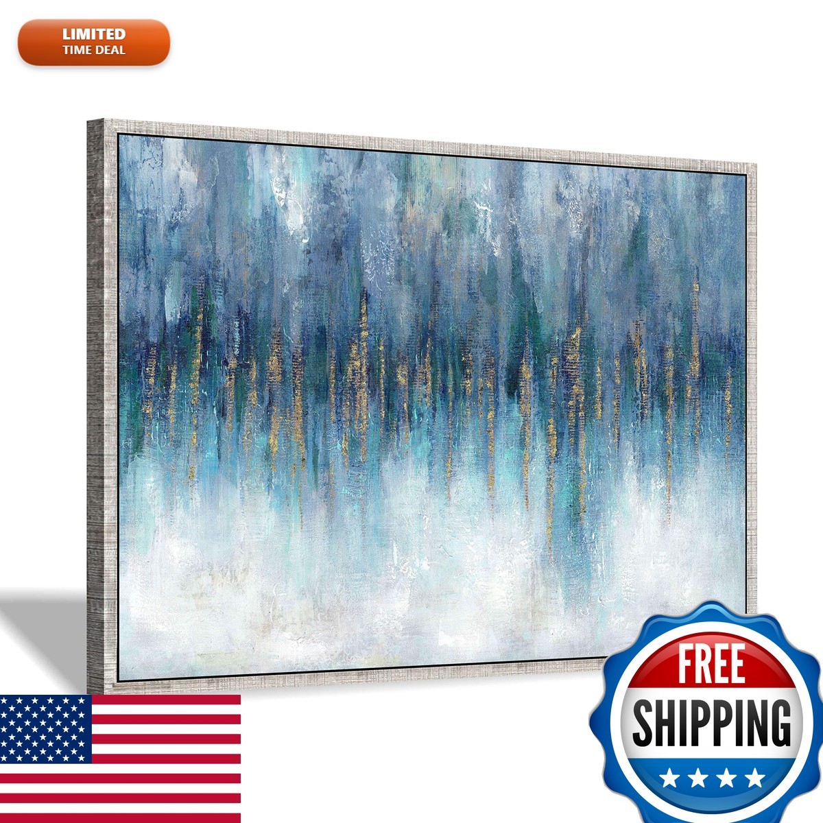 Blue Abstract Modern Gold Framed Canvas Wall Art 45x30 Inches Blue Abstract Modern Gold Framed Canvas Wall Art 45x30 Inches