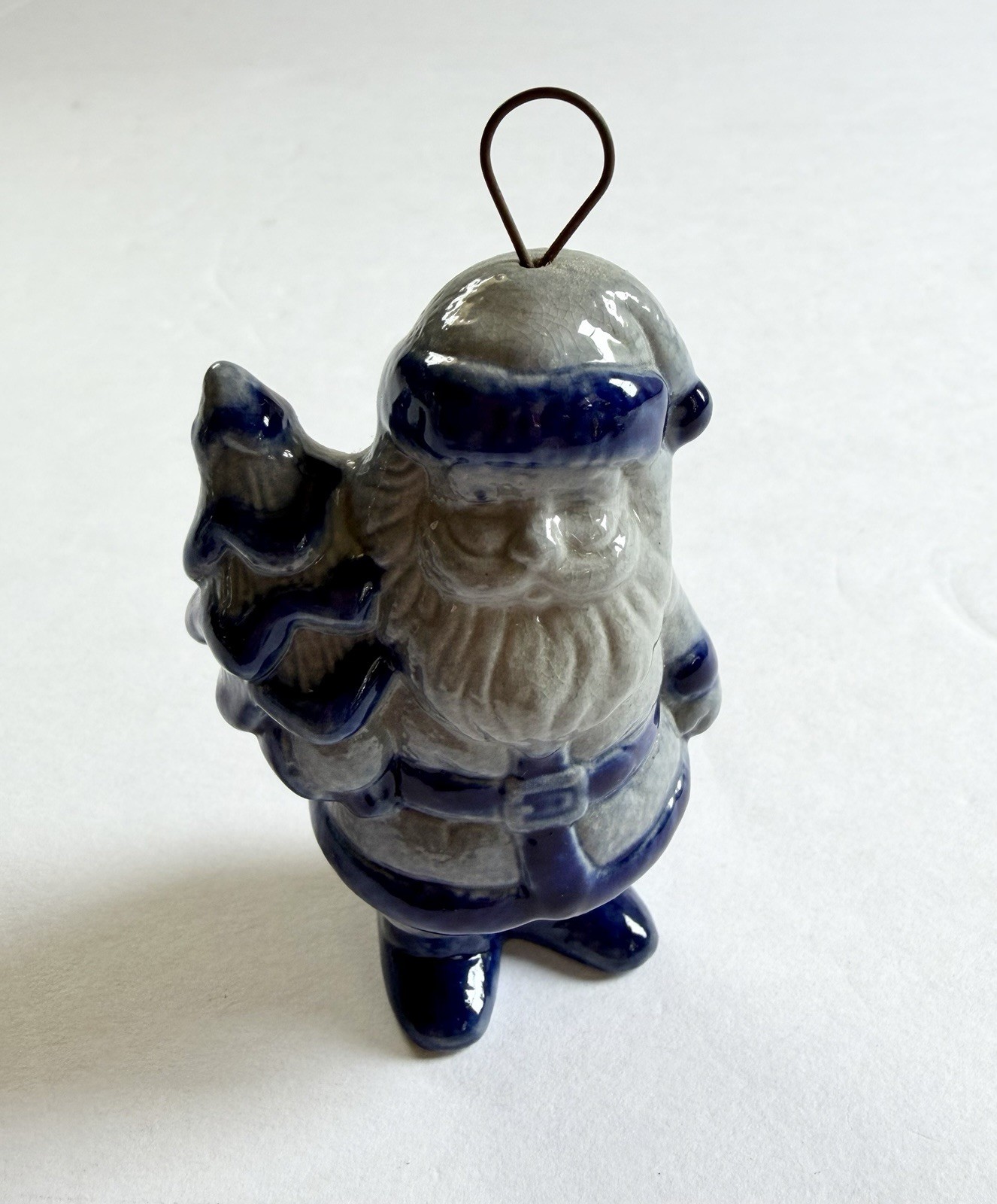 Vintage Eldreth Pottery Salt Glazed Santa Claus w/ Tree Christmas Ornament