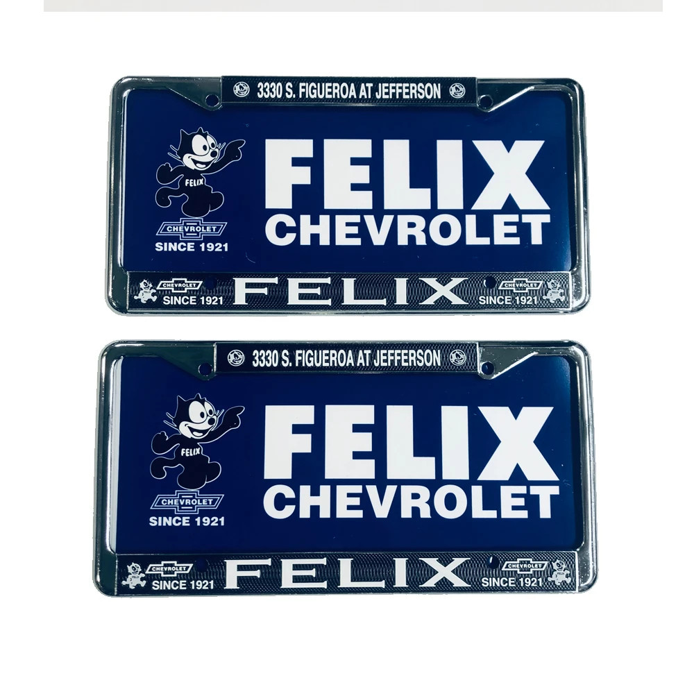 2 Plastic Chrome License Plates with 2 Blue Inserts