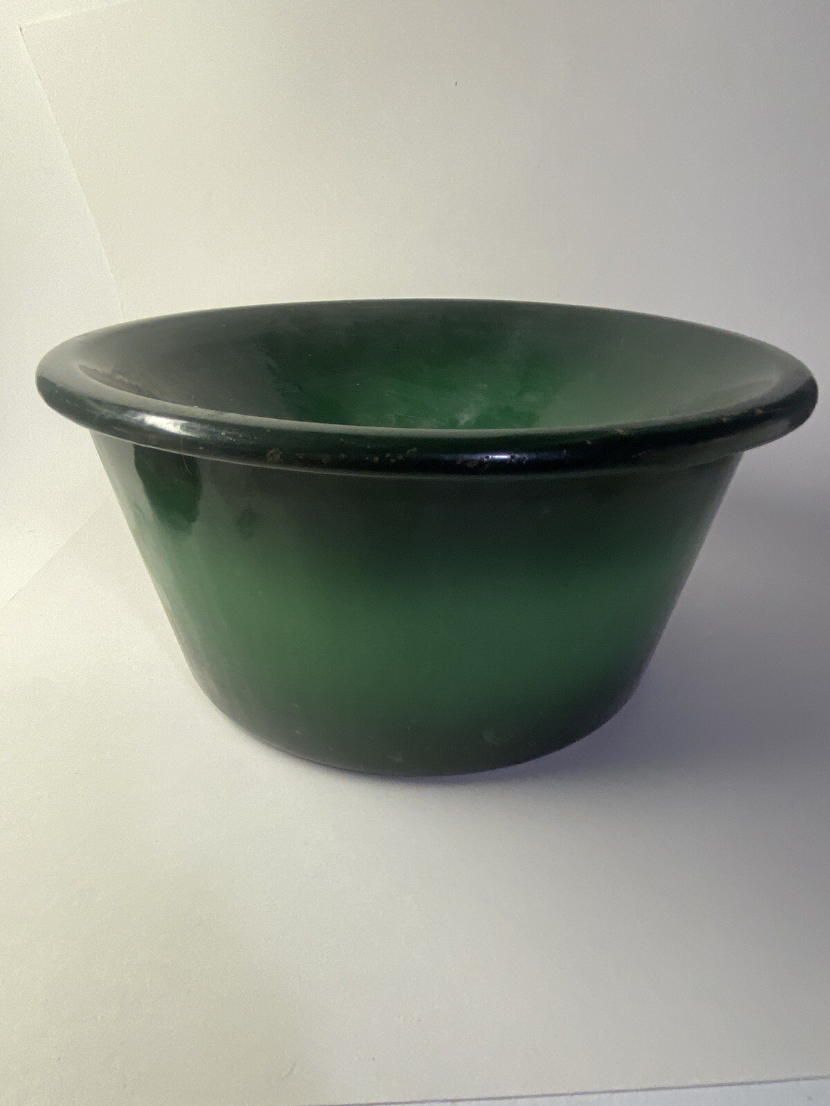 Old Pool Hall Green Porcelain On Tin Spittoon Cuspidor
