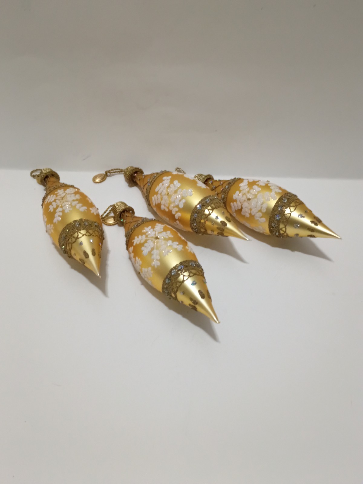 Set Of 4 Vtg. John Toole Dept. 56 Jewelry For The Tree Glass Ornament Gold