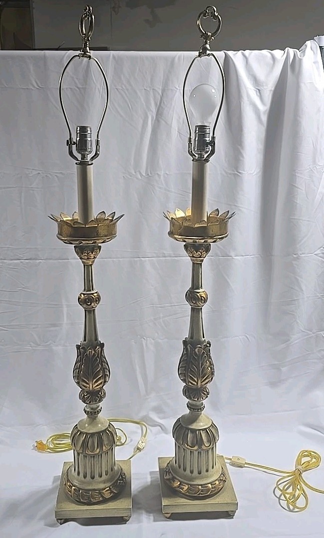 Matched pair American Neoclassical Empire Revival table lamps gold Leaf 44\