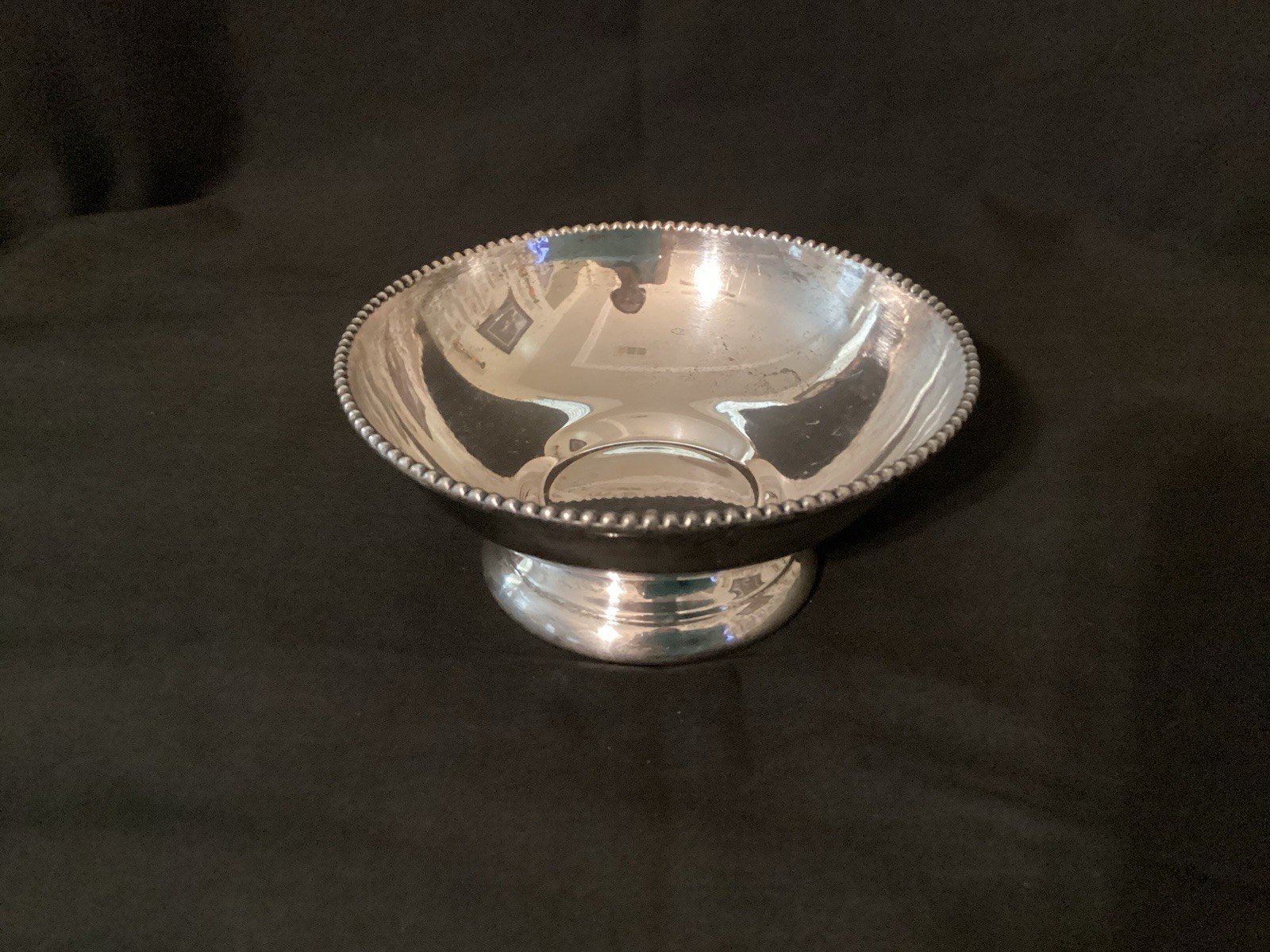Vtg Silver Footed PEDESTAL SMALL BOWL W Delicate Beaded Rim Detail Preowned