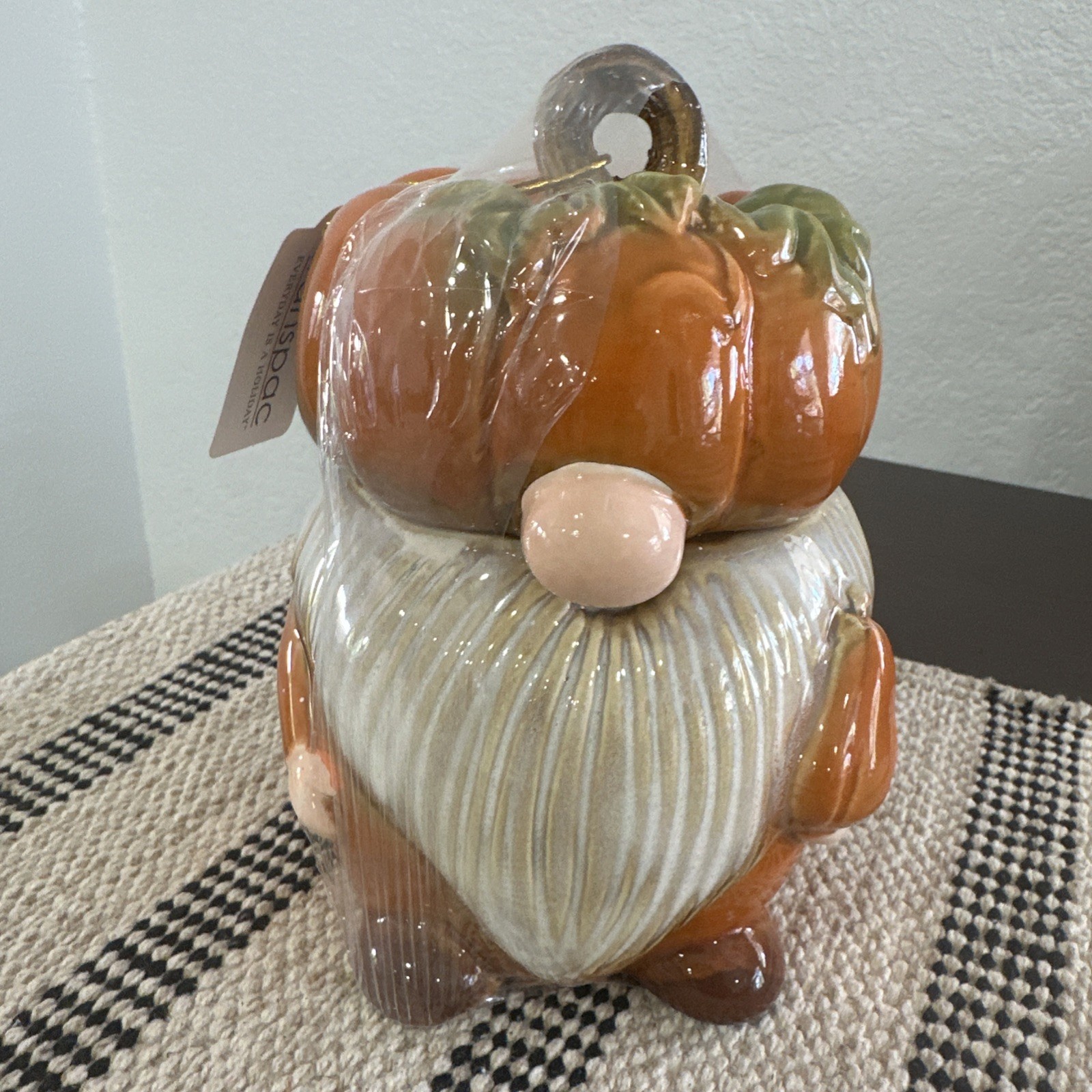 NWT Transpac Ceramic Harvest Gnome pumpkin Jar 7” Fall Decor Rare