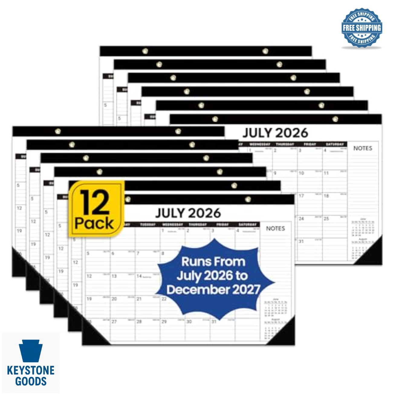 Large Desk Calendar 2026-2027 Monthly 17 x 12 Inch 18 Month 120 GSM Paper Wall