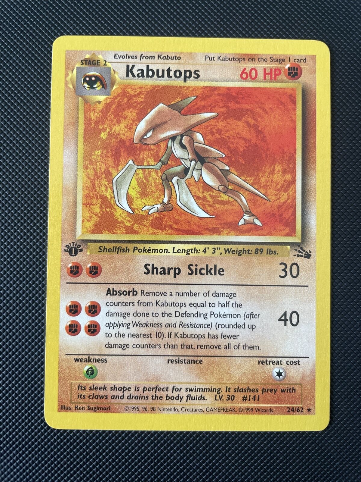 Pokemon Card Kabutops Fossil 1st Edition Rare 24/62 Near Mint