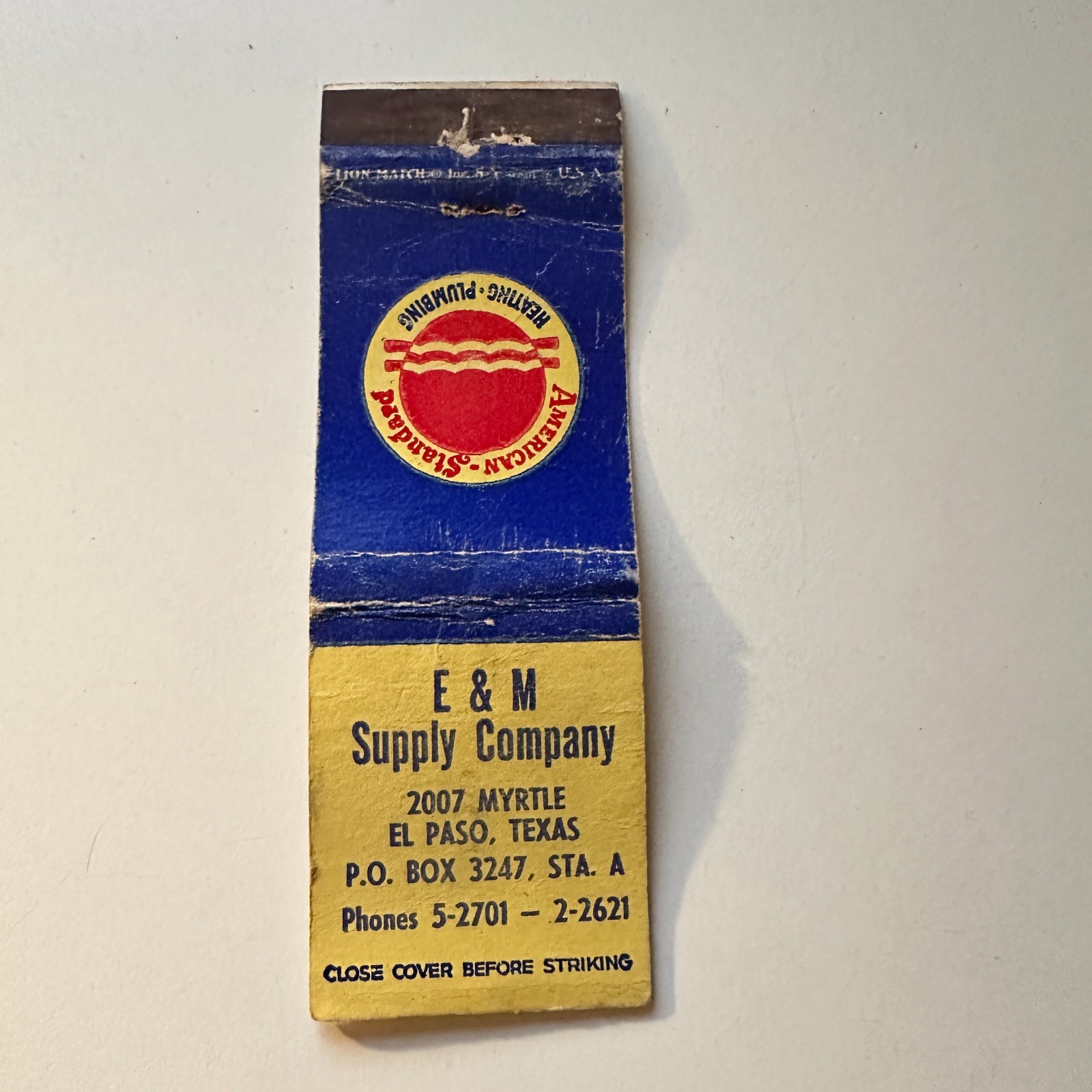 E & M Supply Company El Paso TX Vintage Matchbook Cover 5MB125-4