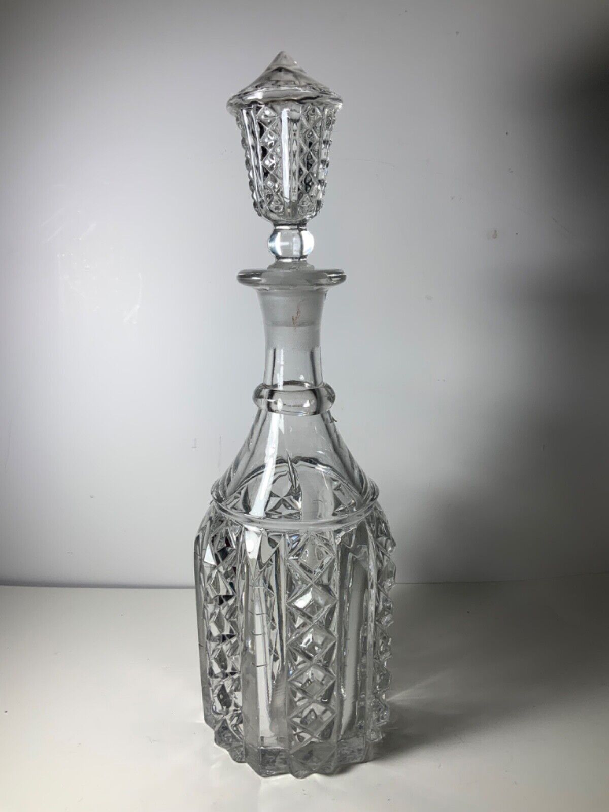 Vintage Beautiful Cut Glass Liquor Decanter & Stopper 14 in.