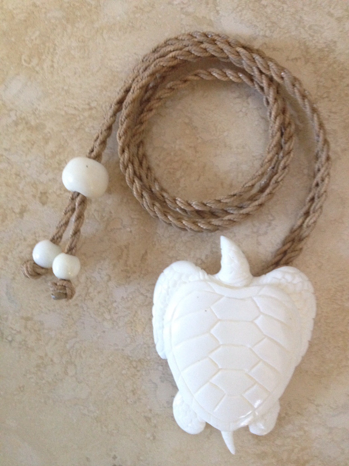 Hawaiian Sea Turtle Hand Carved From Buffalo Bone (With Adjustable Linen Cord)