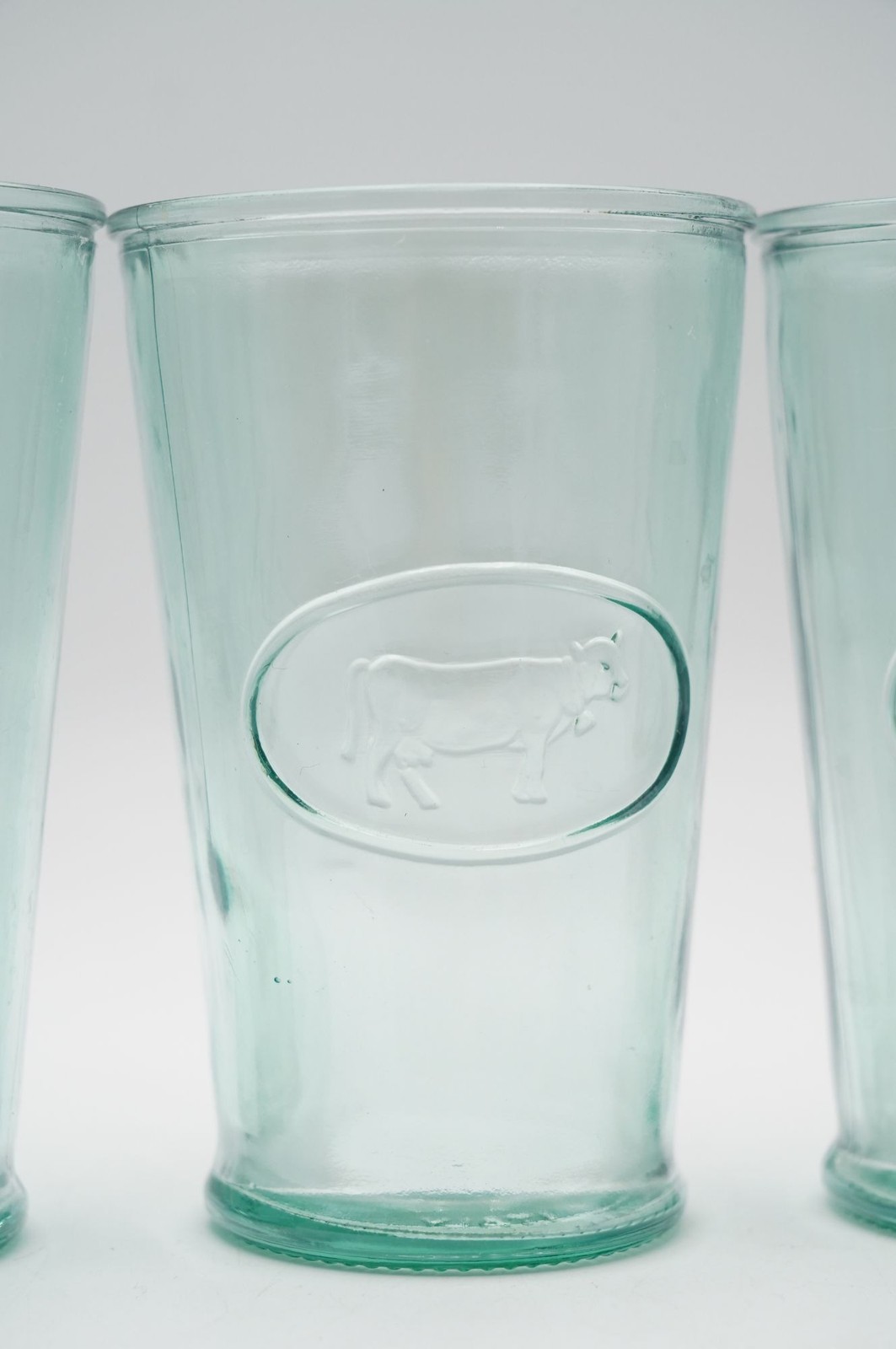 Vintage Amici Home Italian Recycled Green Glass Cow Embossed Milk Tumbler 5\