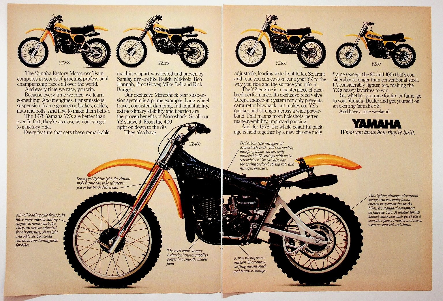 1978 Yamaha YZ Motocross Motorcycle Ad YZ400 YZ250 YZ125 Vintage Original
