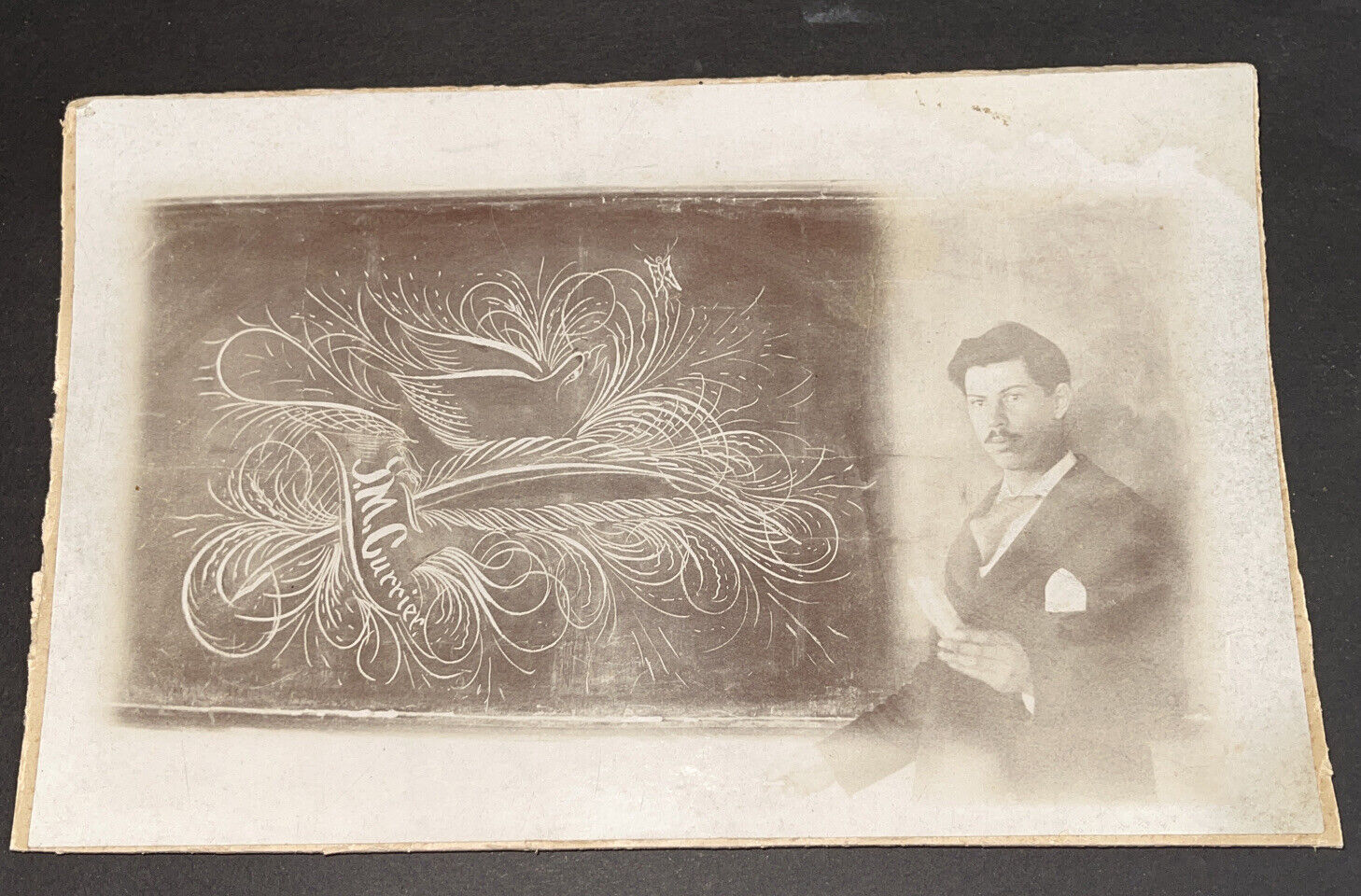 ANTIQUE Cabinet CARD PHOTO Occupational Calligraphy Artist J.M. Currier C. 1880.