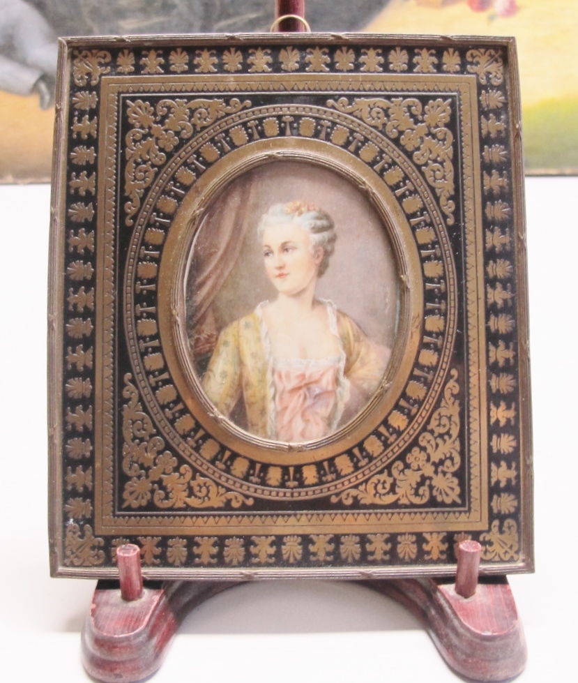 Antique 19TH C. FRENCH PORTRAIT PAINTING in an ORNATE BOUILLE FRAME,  c. 1870s*