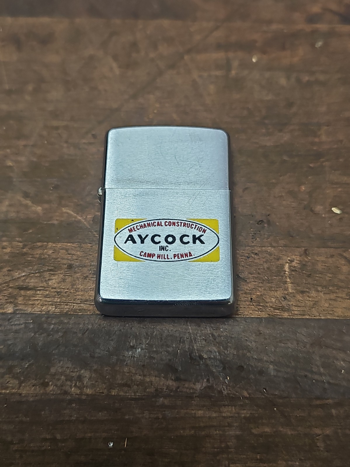 A193- vintage Zippo Lighter AYCOCK INC. MECHANICAL CONSTRUCTION CAMP HILL, PA