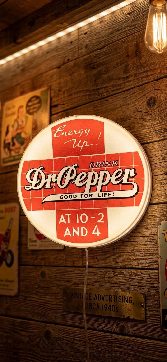 Dr Pepper Round Lighted Wall Advertising Sign Red/White Soda Theme