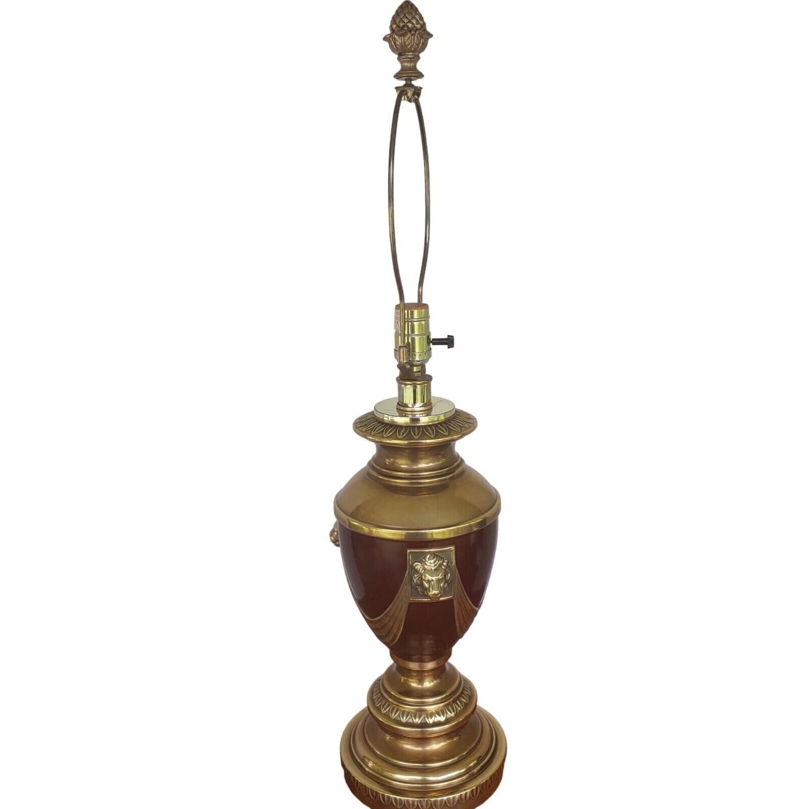 Leviton Solid Bronze Brass Revival Table Lamp With 3 Lion Heads Mid 20th Century