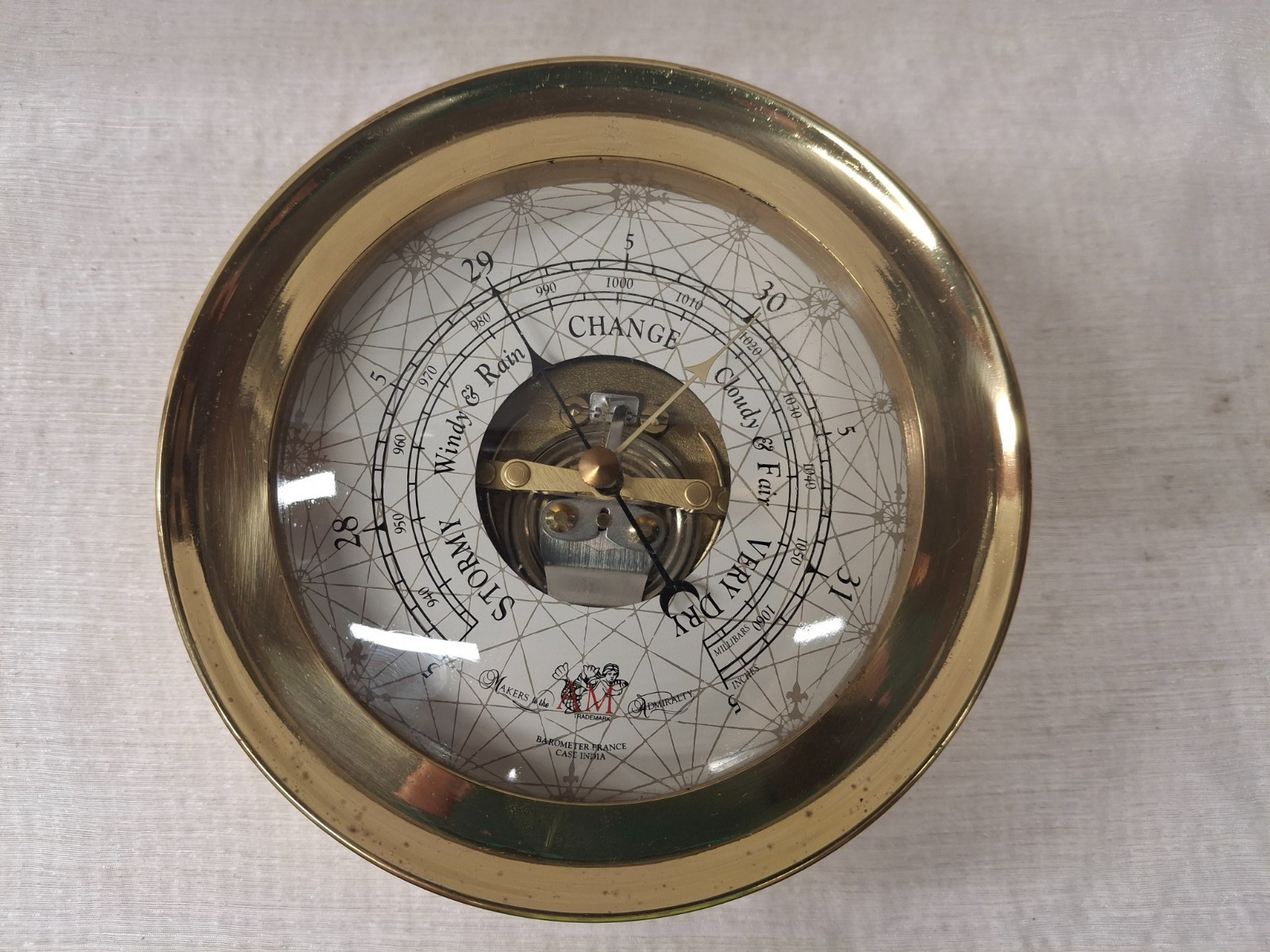 AM Trademan Makers to the Admiralty Barometer France Case India Nautical Brass