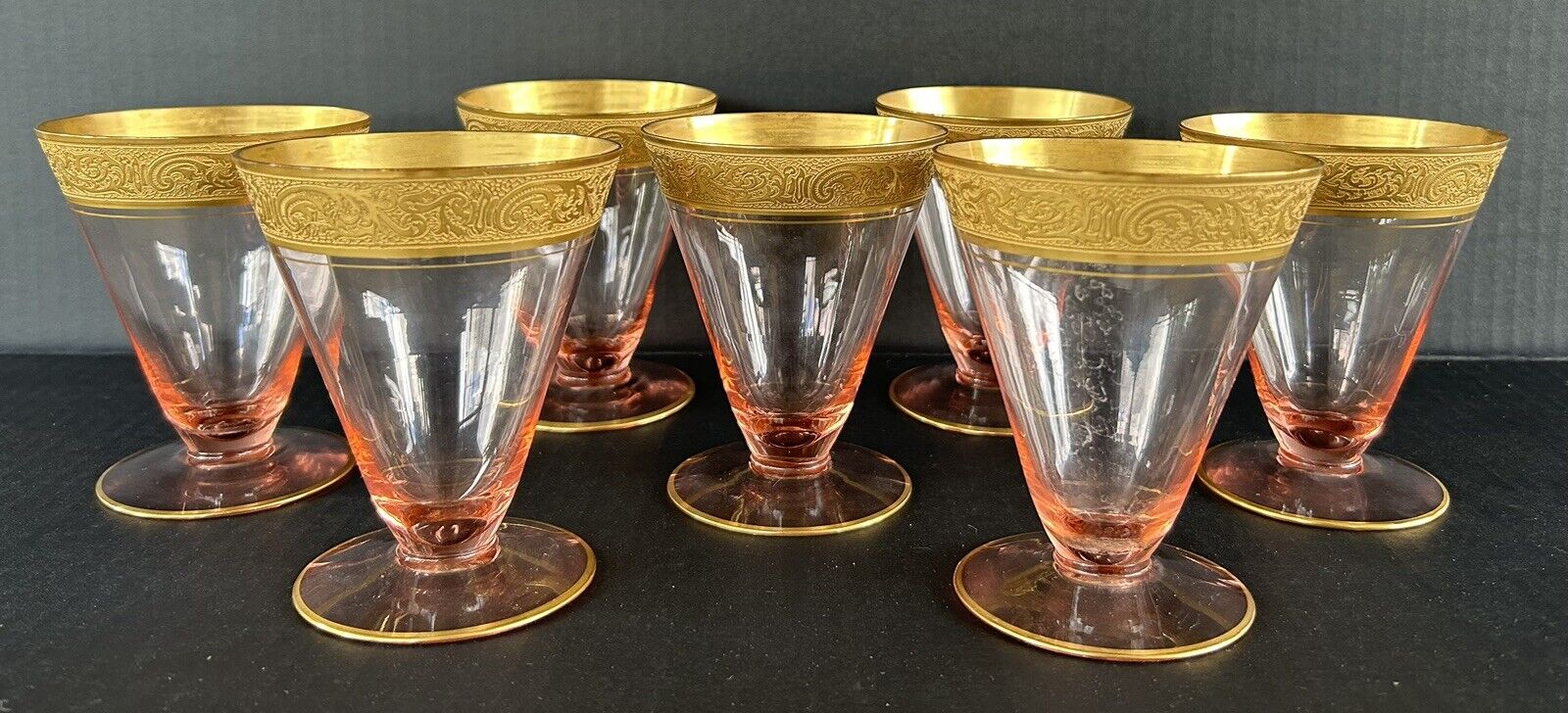 Cambridge Glass Florentine Pink Footed Tumblers 4 1/4