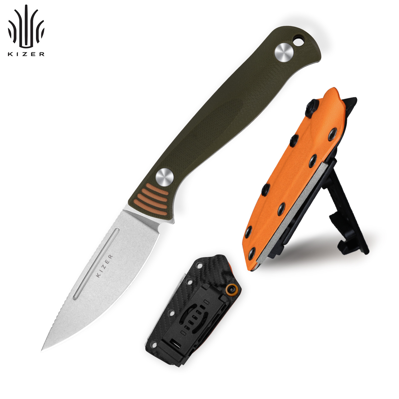 Kizer Ewanki 1 Fixed Knife AEB-L Willow-leaf Blade G10 Handle + Sheath 1097A1