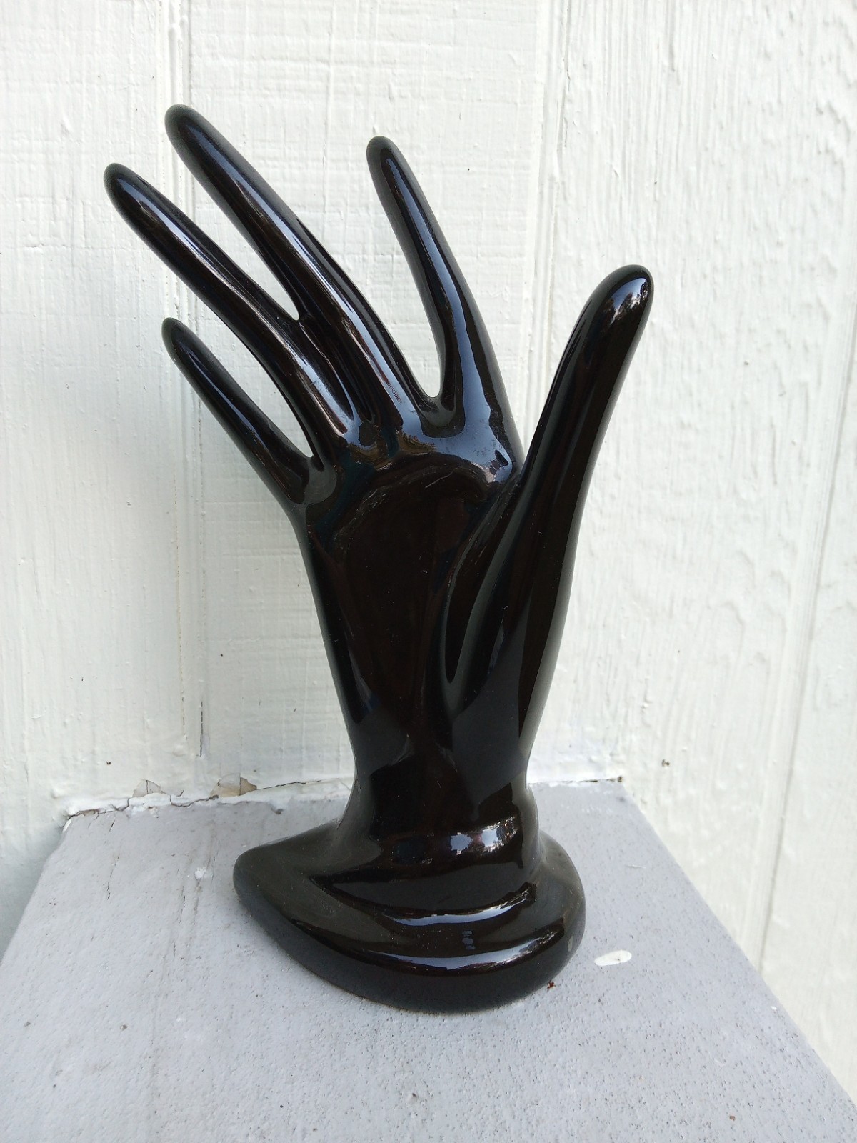 Vintage Ceramic Elegant Woman's Hand Black Spooky Decor MCM Ring Jewelry Holder 