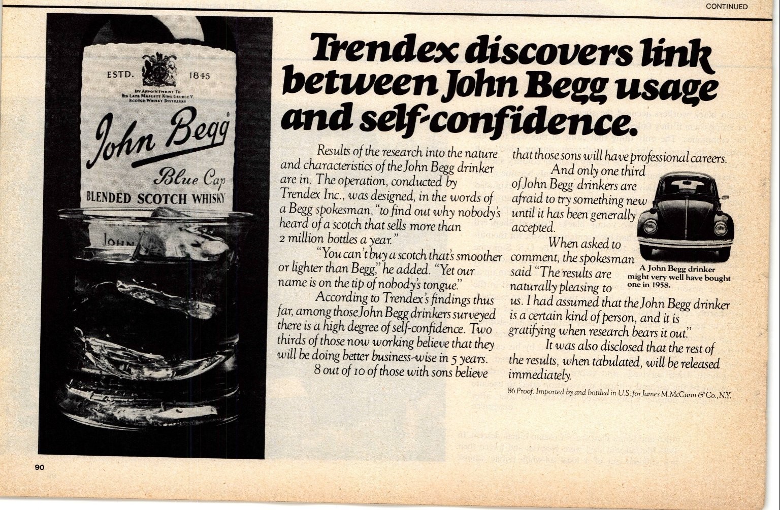 John Begg Scotch Whisky Magazine Ad 1950s Car Self-Confidence Print AD161