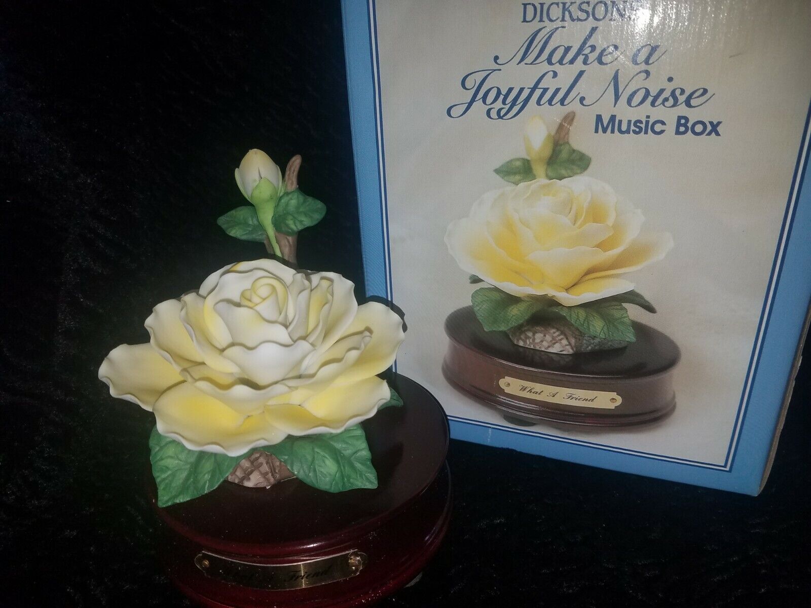 Dicksons Make A Joyful Noise Music Box Porcelain Yellow Rose \