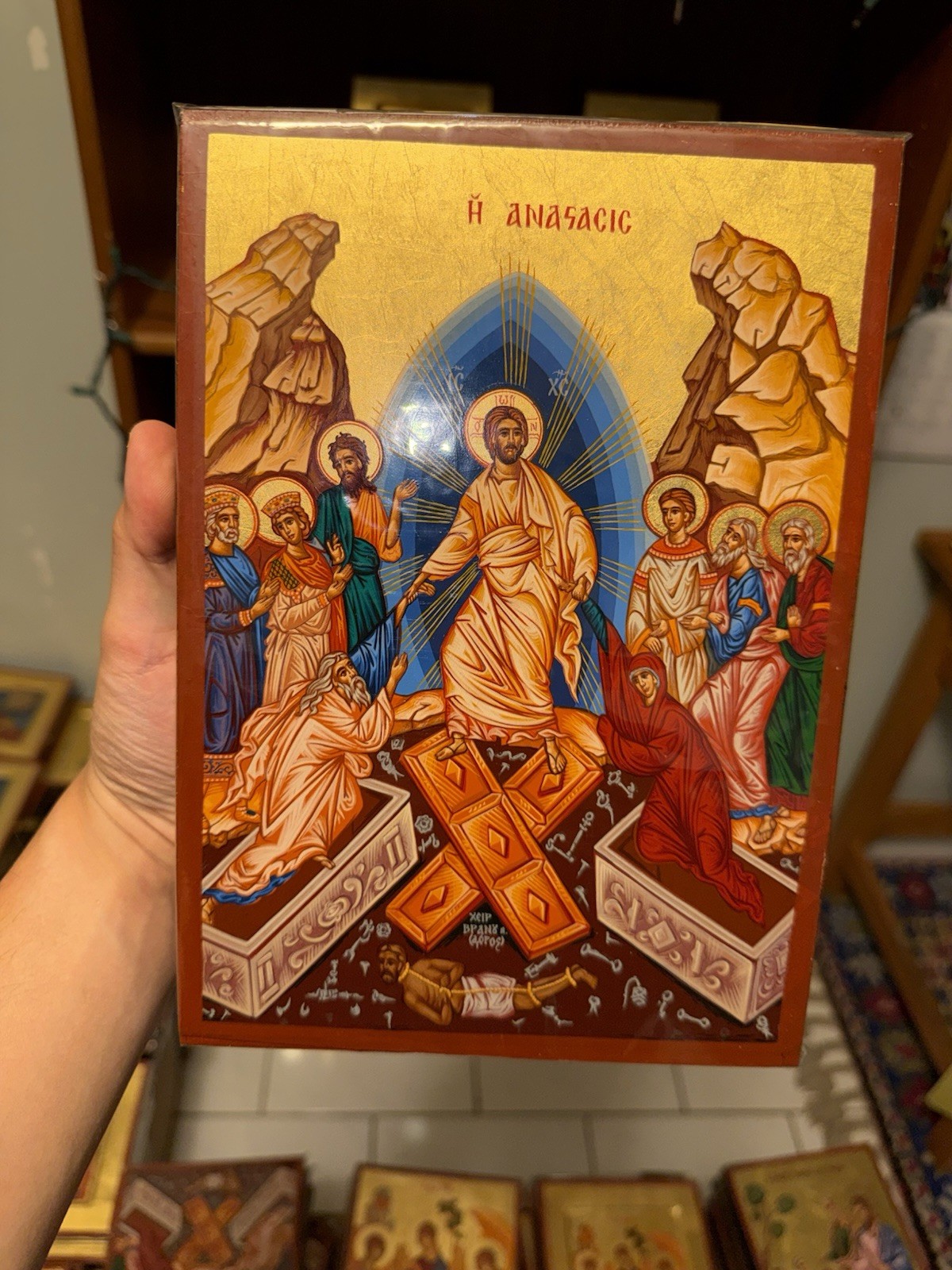 Resurrection Anastasis Orthodox Icon Gold Leaf Flat Wood (handmade) 18x25cm