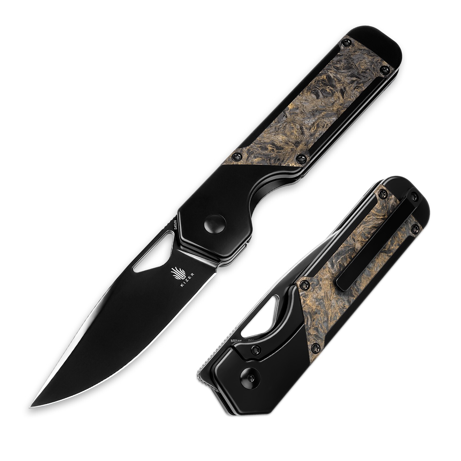 Kizer Militaw Folding Pocket Knife S45VN Steel Blade Titanium&Fatcarbon Ki3634A3
