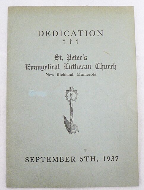 VINTAGE 1937 ST. PETER'S EVANGELICAL LUTHERAN CHURCH DEDICATION 