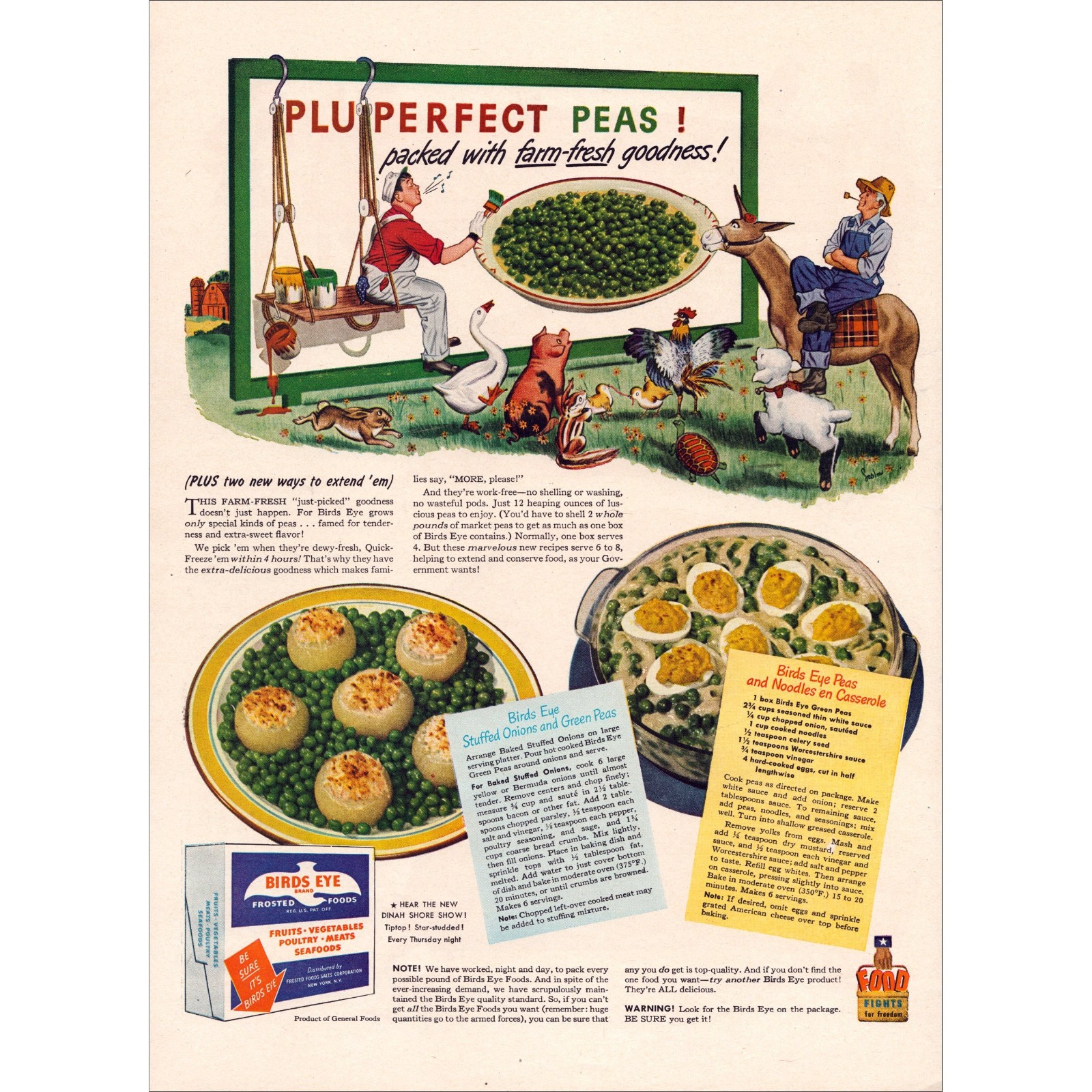 1944 Birds Eye Peas Original Vintage Print Ad 1944 Birds Eye Peas Original Vintage Print Ad