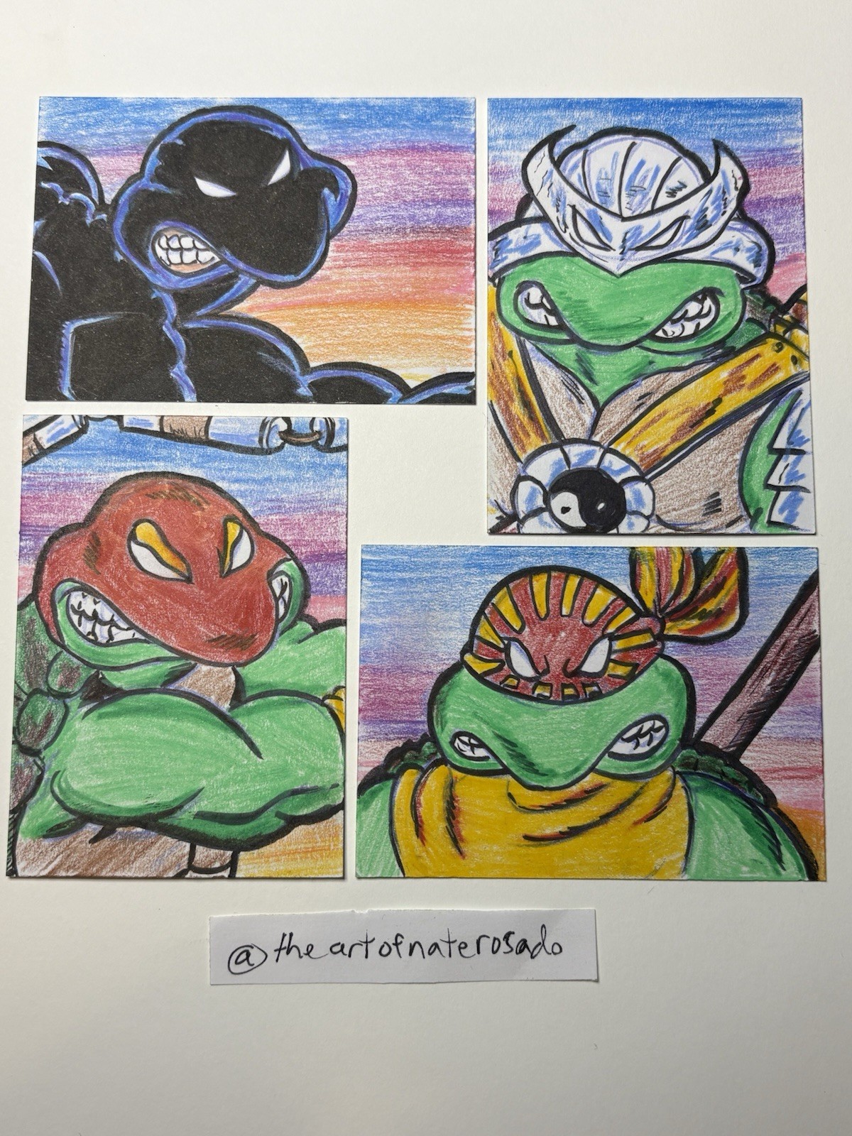 Nate Rosado 3.5x2.5 Hand Drawn TMNT Sketch Cards Set of 4 Hard Signed 2026 OOAK Nate Rosado 3.5x2.5 Hand Drawn TMNT Sketch Cards Set of 4 Hard Signed 2026 OOAK