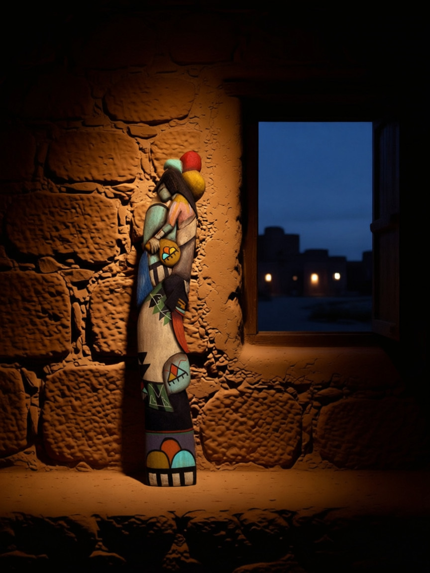 Hopi Kachina Sculpture - Hemis Mana & Poli Kachina by Watson Namoki - Exquisite Hopi Kachina Sculpture - Hemis Mana & Poli Kachina by Watson Namoki - Exquisite