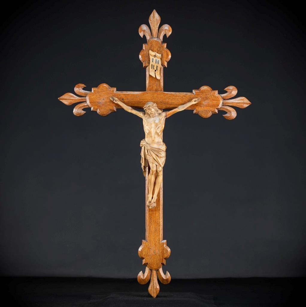 Wall Crucifix | Antique Wooden Church Cross 19th Cent | 1800s Jesus Christ 28