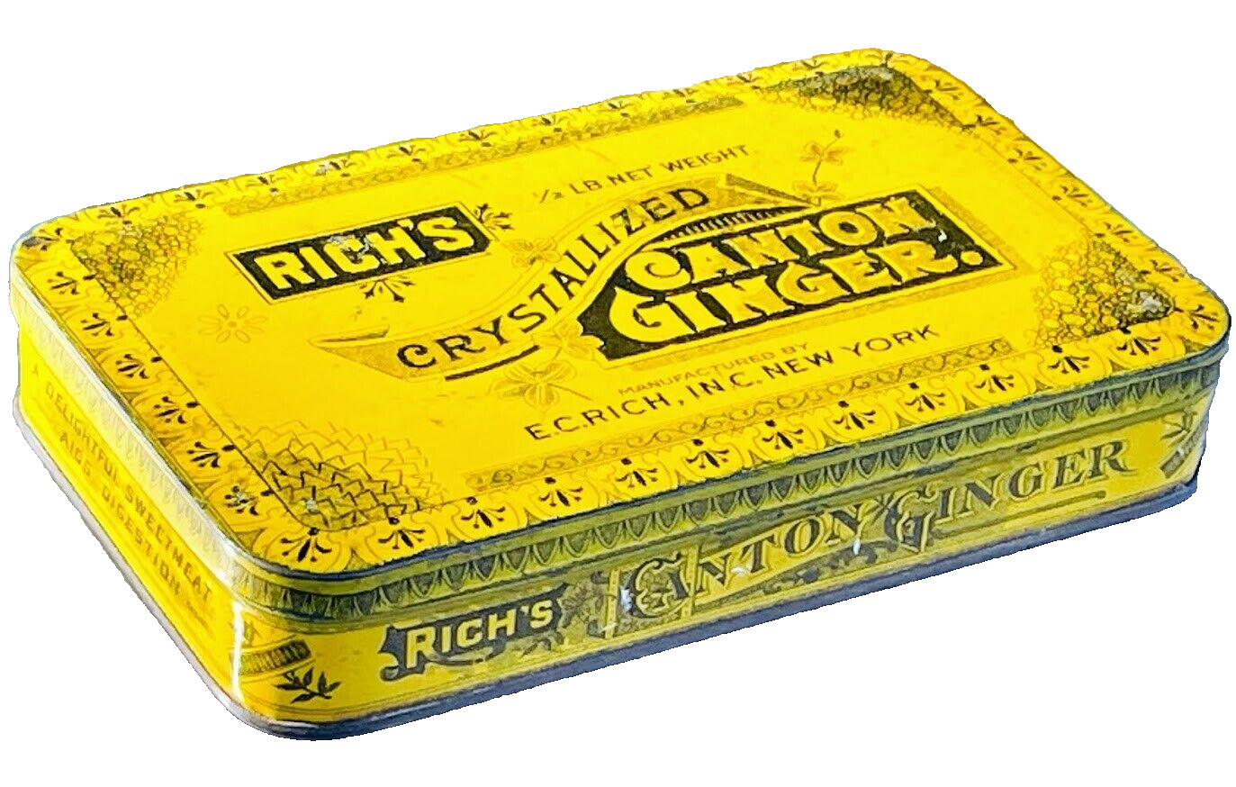 Vintage Advertising Tin Box RICH'S CANTON GINGER New York Yellow Lidded Empty