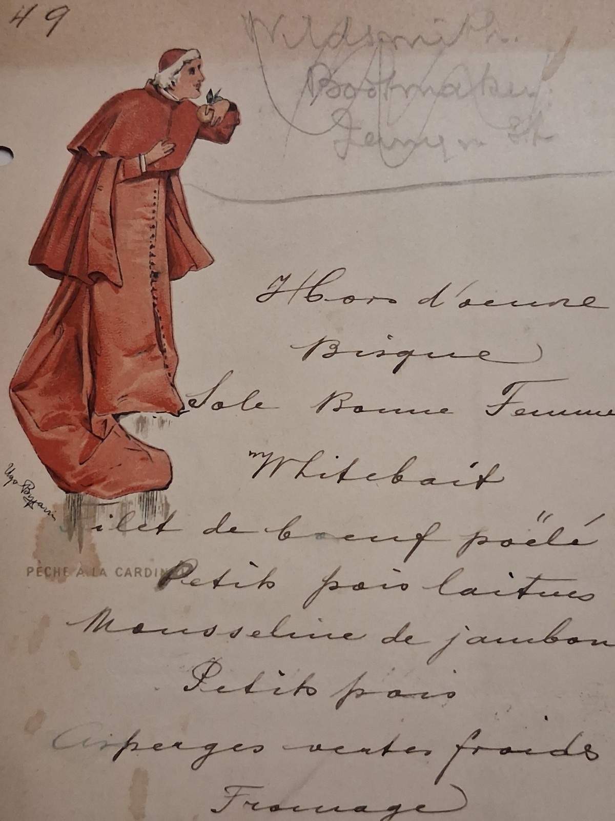 1880s-90s ITALIAN MENU Victorian EPHEMERA Cardinal Priest
