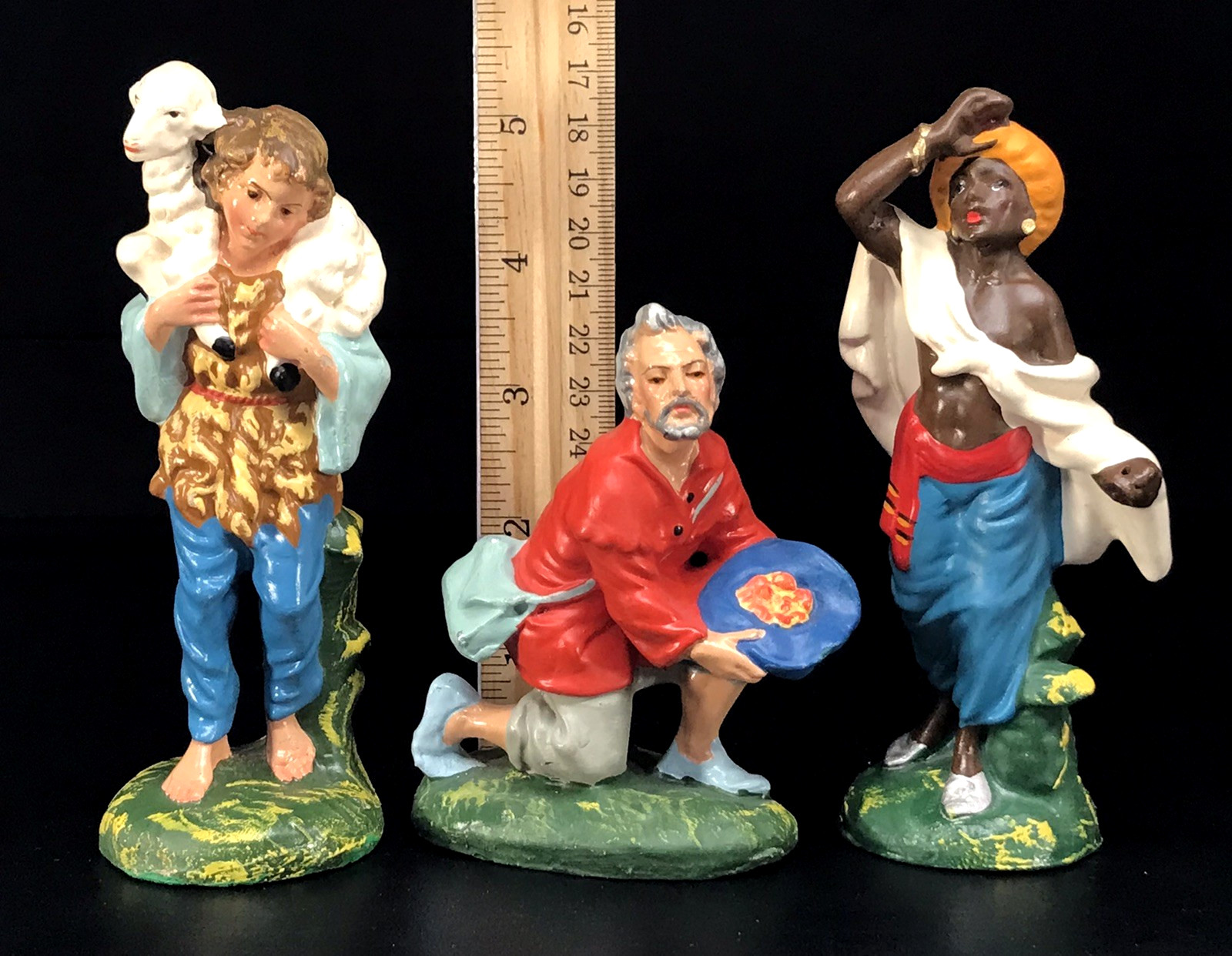 VINTAGE ITALY PAPER MACHE NATIVITY FIGURINES 5\