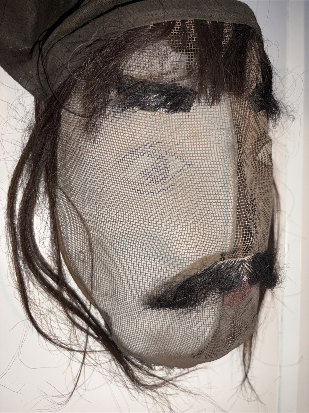 Antique c1900 Odd Fellows IOOF Secret Ceremonial Wire Mesh Mask Hand Painted