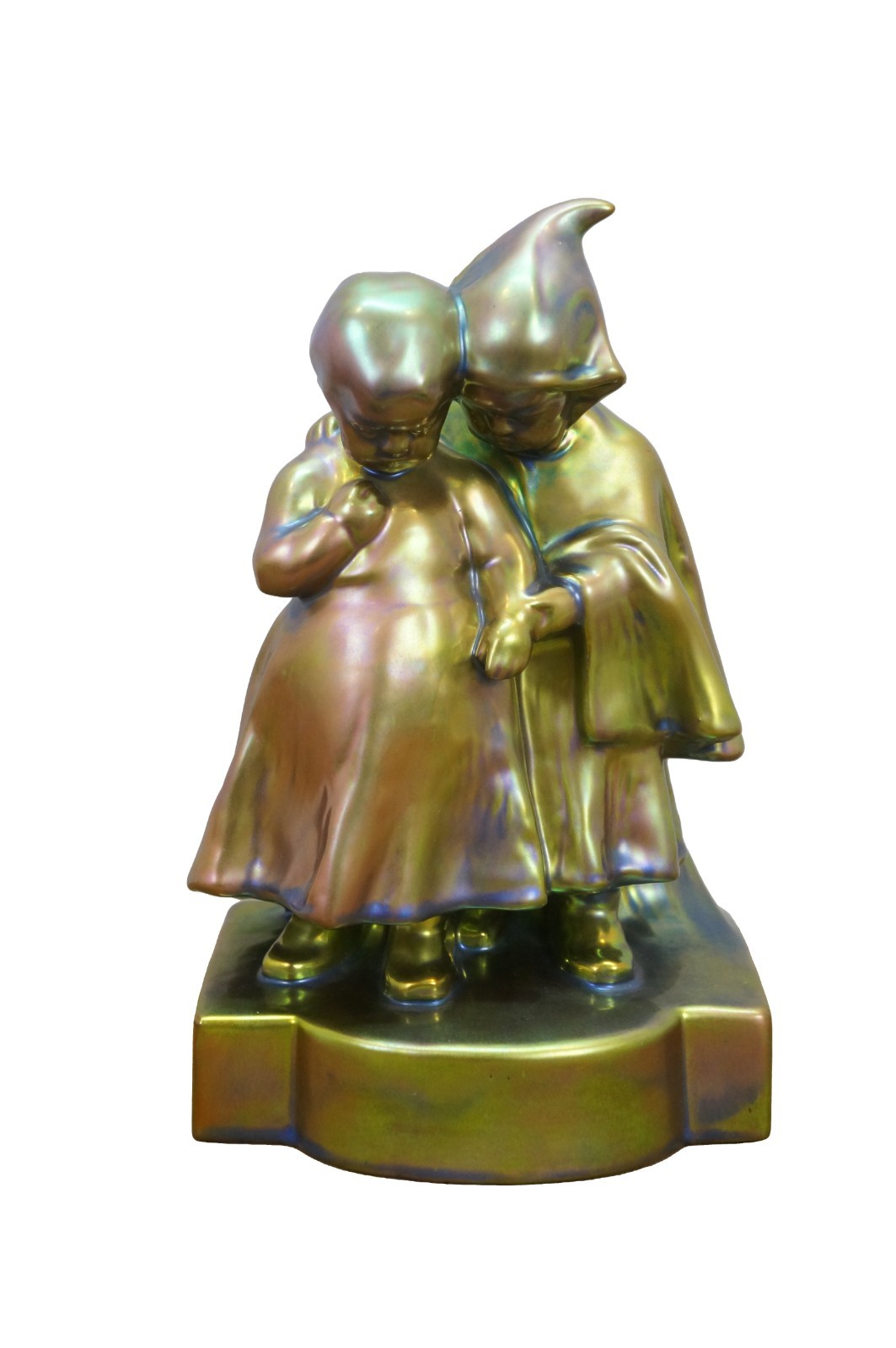 1906 Antique Art Nouveau Zsolnay Pécs Hungary Eosin Glazed Children Figure 10