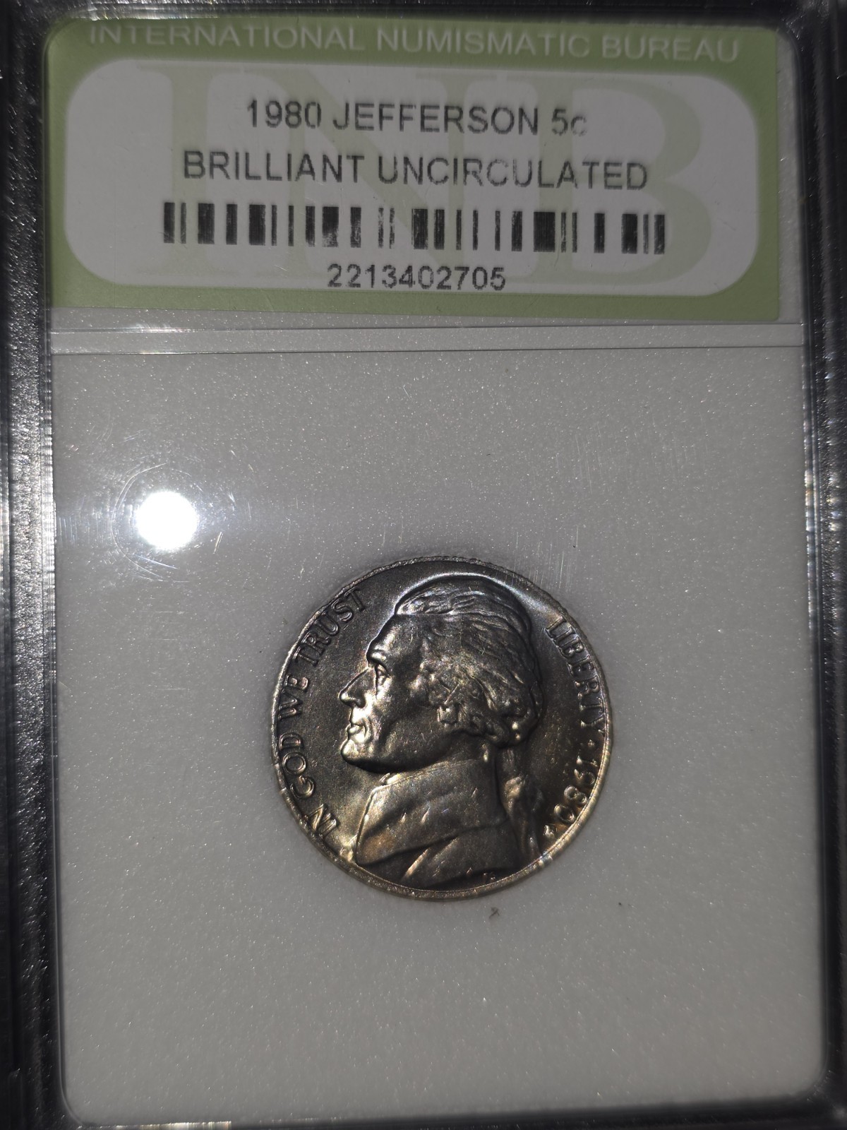 Graded Brilliant Uncirculated 1980 D Jefferson Nickle Perfect Collection Add.