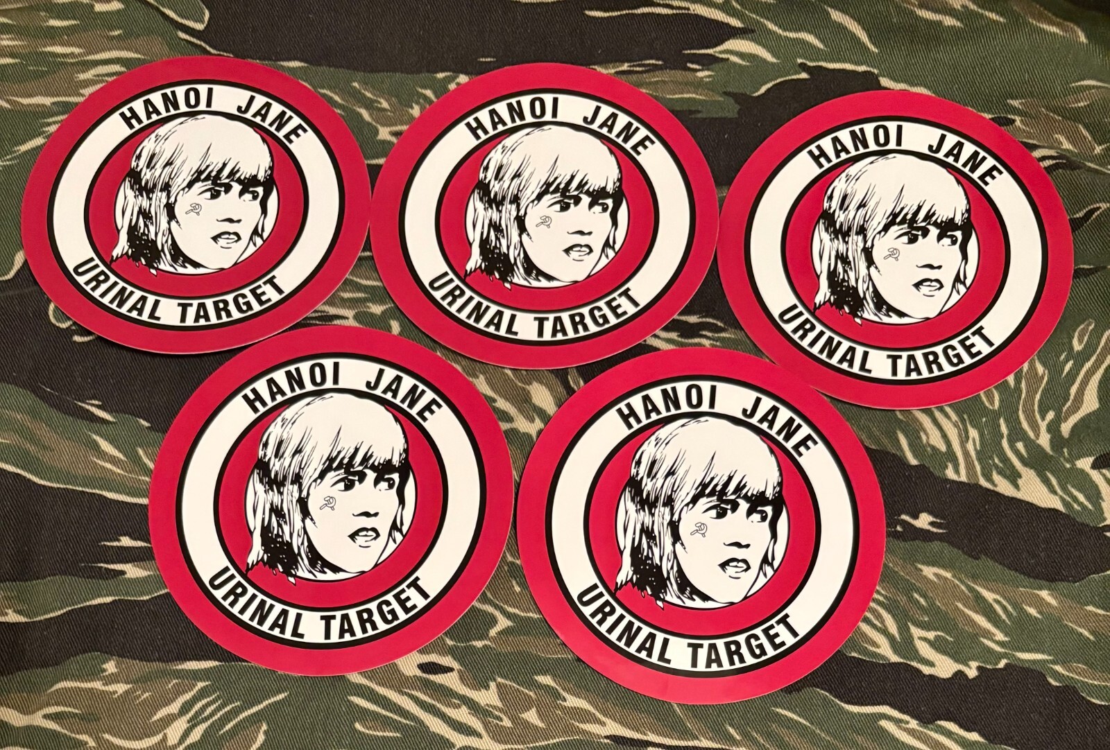 HANOI JANE FONDA URINAL TARGET STICKERS PACK OF 5