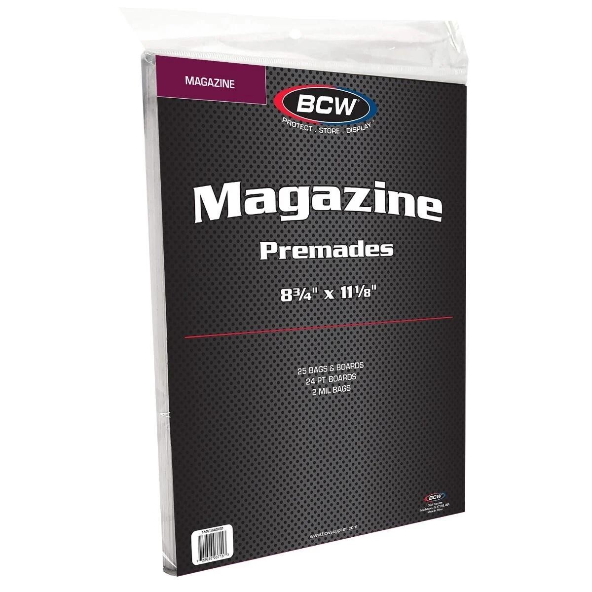 25 BCW Premade MAGAZINE Bags + Boards Acid Free Long Term Storage 8 3/4 DC Black