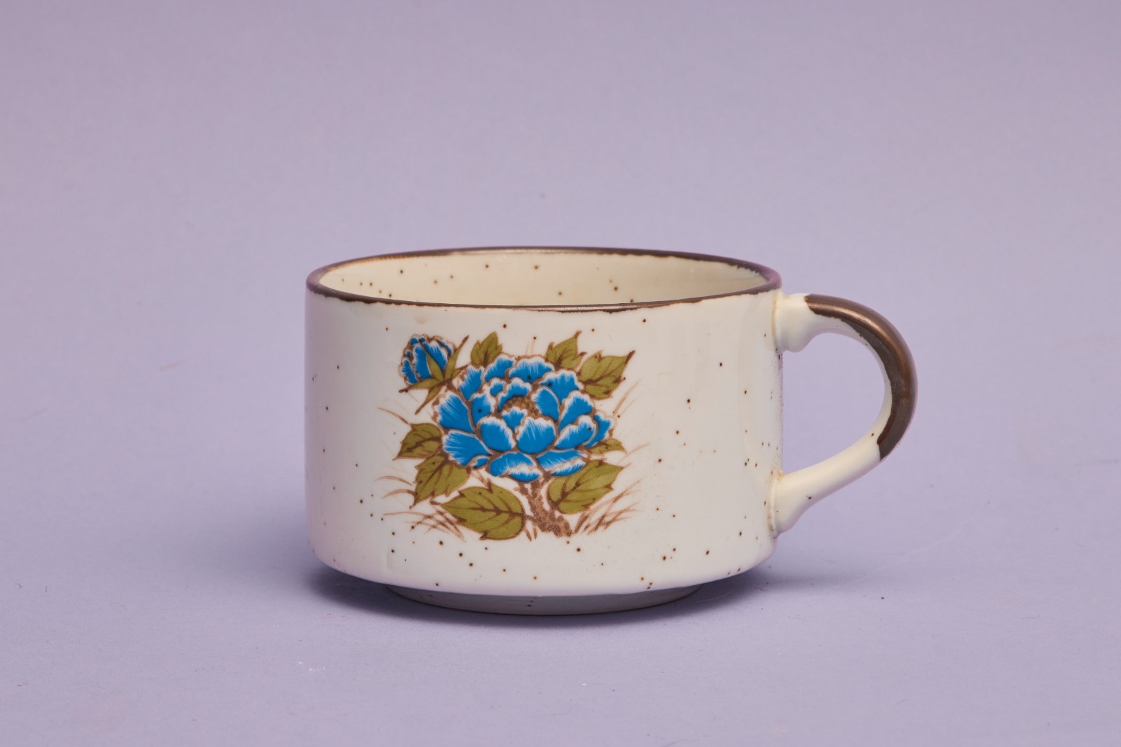 Vintage Japanese Otagiri Stoneware Blue Flower Large Mug Soup Bowl Speckled