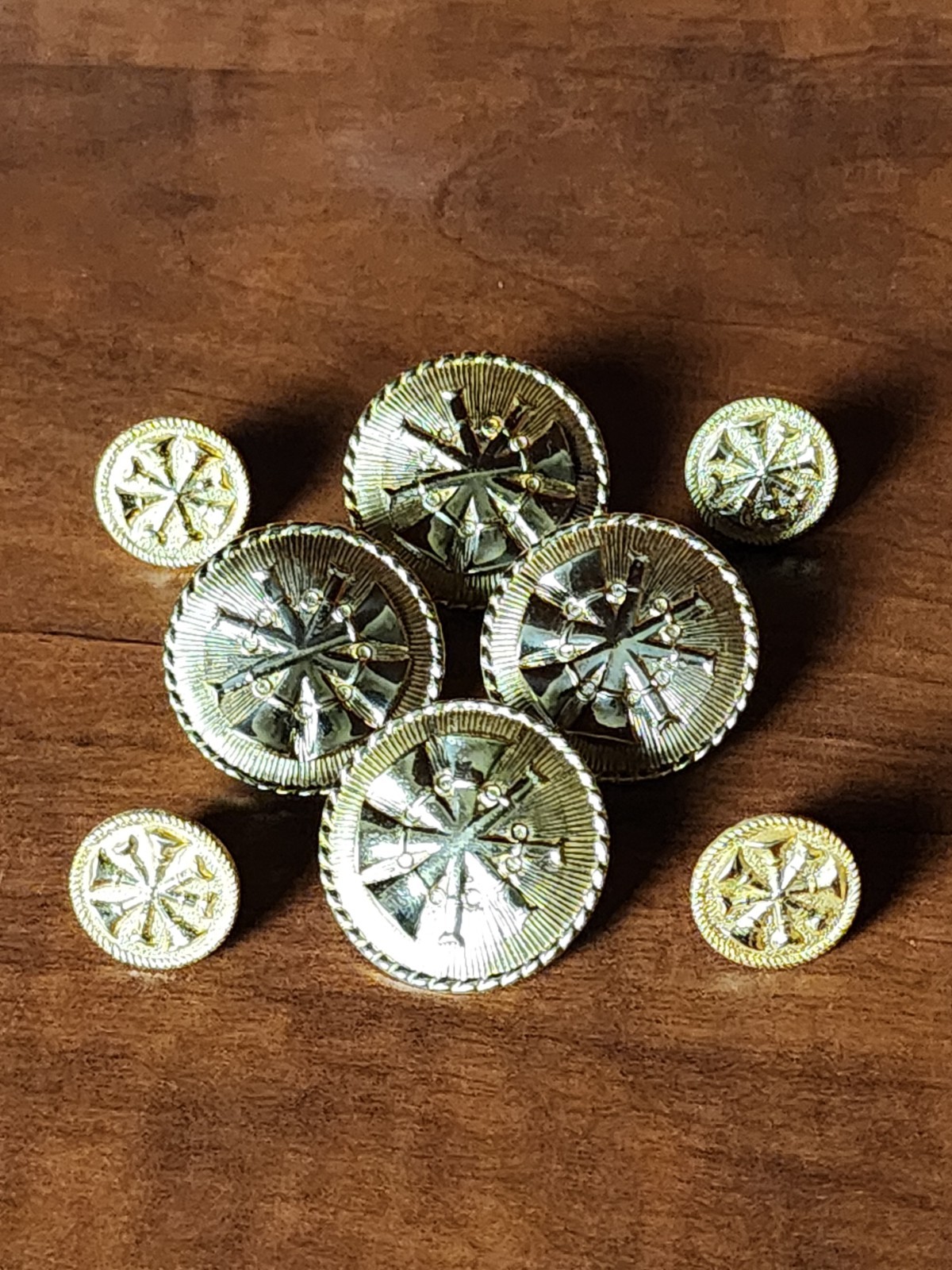 Vintage Fire Chief 5-Bugle Gold-Tone Rank Insignia Screw-Back Lot of 8