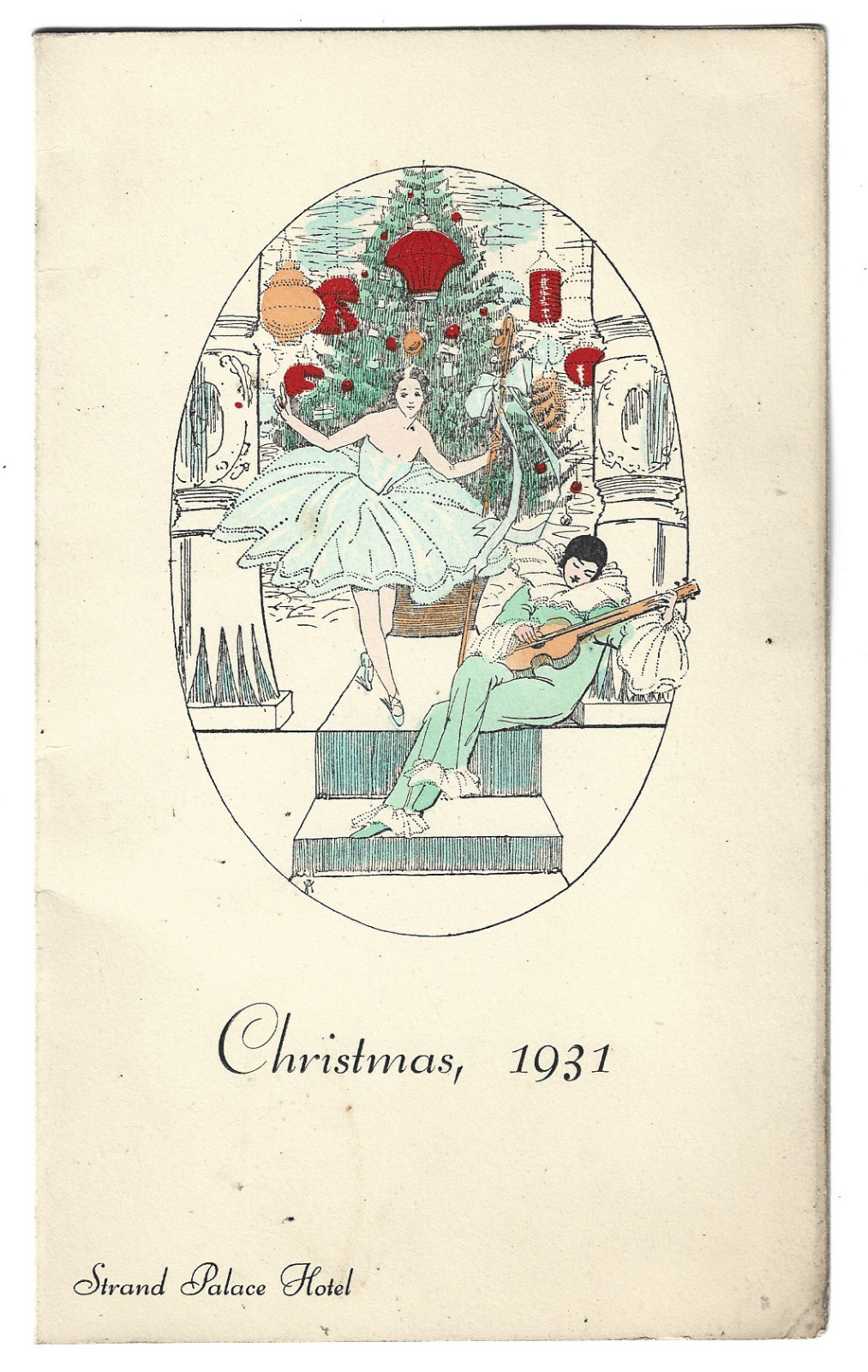 Strand Palace London, 1931 Art Deco Opening Menu Pierrot and Columbine 125 x 200