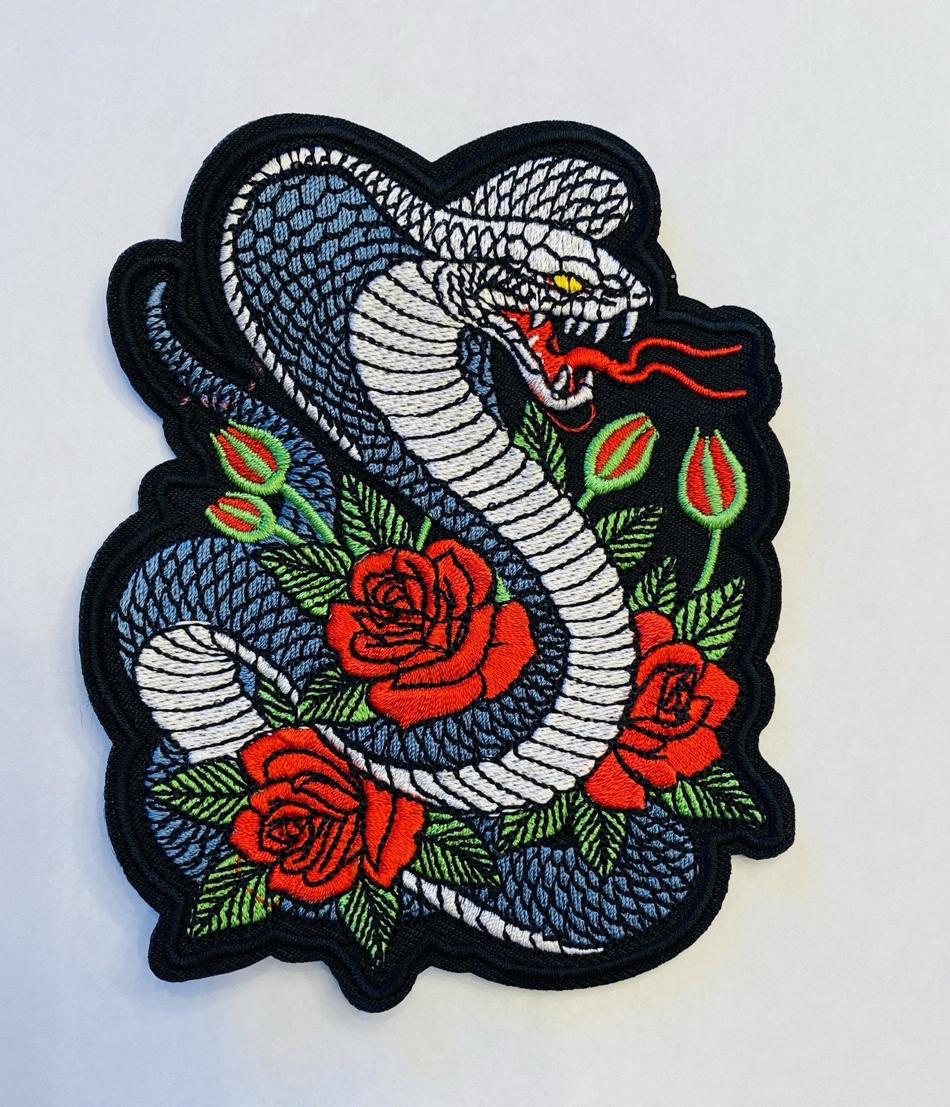 COBRA SNAKE WITH ROSES EMBROIDERED  PATCH**FREE SHIPPING*