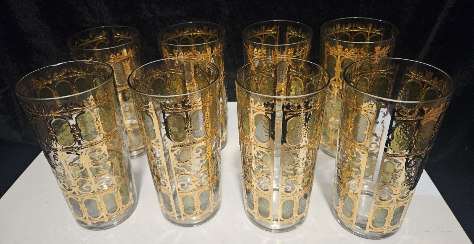 VTG MCM Emerald Scroll High Ball Glasses by Culver - 1950/1960s - Set Of 8 VTG MCM Emerald Scroll High Ball Glasses by Culver - 1950/1960s - Set Of 8