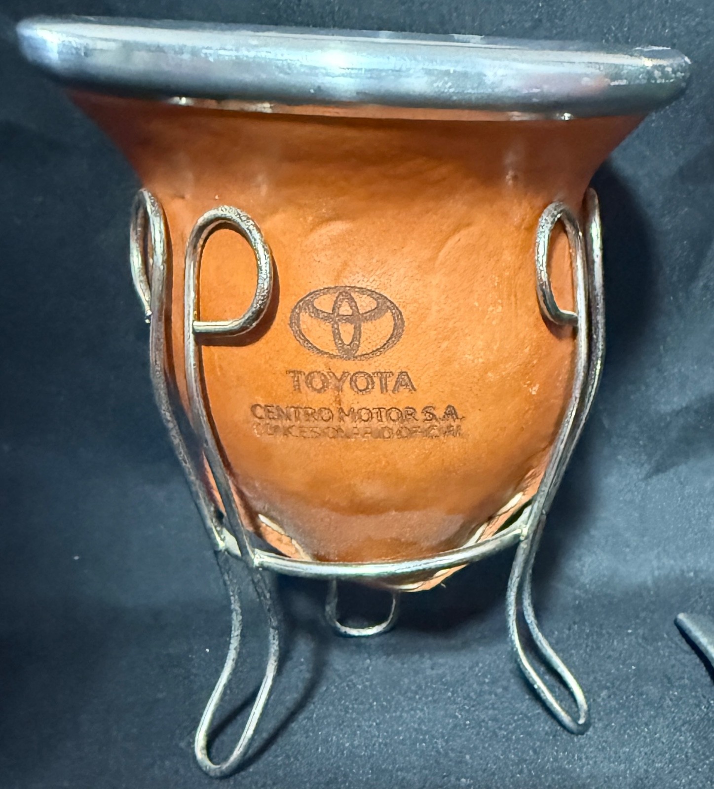 Toyota Motor Co. Argentina Yerba Mate Leather Gourd w Metal Stand Straw Bombilla
