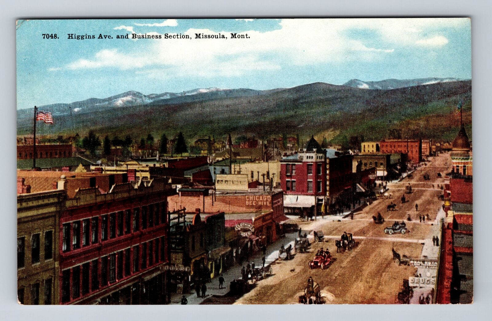 Missoula MT-Montana, Higgins Ave And Business Section, Vintage Postcard